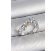 Pirinç Gümüş Renk Zirkon Taş Detaylı Renkli Mineli Ayarlanabilir Kadın Yüzük