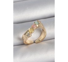 Pirinç Gold Renk Zirkon Taş Detaylı Karışık Mineli Ayarlanabilir Kadın Yüzük