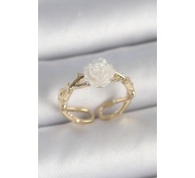 Pirinç Gold Renk Beyaz Gül Model Ayarlanabilir Kadın Yüzük