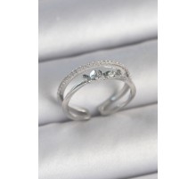 Pirinç Gümüş Renk 2'Li Zirkon Taş Detaylı Kelebek Figür Ayarlanabilir Model Kadın Yüzük