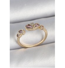 Pirinç Gold Renk Pembe Damla Zirkon Taşlı Ayarlanabilir Kadın Yüzük
