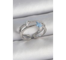 Pirinç Gümüş Renk 2'Li Zirkon Taşlı Mavi Yıldız Figür Ayarlanabilir Kadın Yüzük