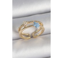 Pirinç Gold Renk 2'Li Zirkon Taşlı Mavi Yıldız Figür Ayarlanabilir Kadın Yüzük