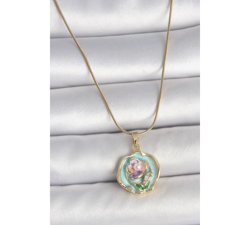 316L Çelik Gold Renk Zincir Turkuaz Pembe Mor Çiçek İşlemeli İnci Detay Portre Model Kadın Kolye 316L Çelik Gold Renk Zincir Turkuaz Pembe Mor Çiçek İşlemeli İnci Detay Portre Model Kadın Kolye