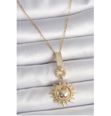 316L Çelik Gold Renk Zirkon Taşlı Sallantı Güneş Model Kadın Kolye