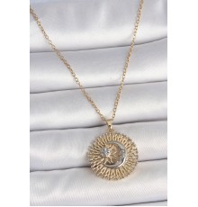 316L Çelik Gold Renk Mix Renk Ay Güneş Model Kadın Kolye
