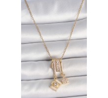 316L Çelik Gold Renk Zirkon Taşlı Sallantı Fotoğraf Makinası Figür Charm Kadın Kolye