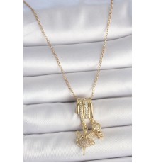 316L Çelik Gold Renk Zirkon Taşlı Sallantı Melek Figür Charm Kadın Kolye