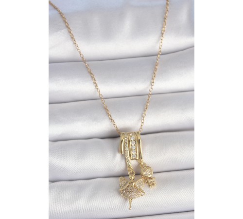 316L Çelik Gold Renk Zirkon Taşlı Sallantı Melek Figür Charm Kadın Kolye 316L Çelik Gold Renk Zirkon Taşlı Sallantı Melek Figür Charm Kadın Kolye