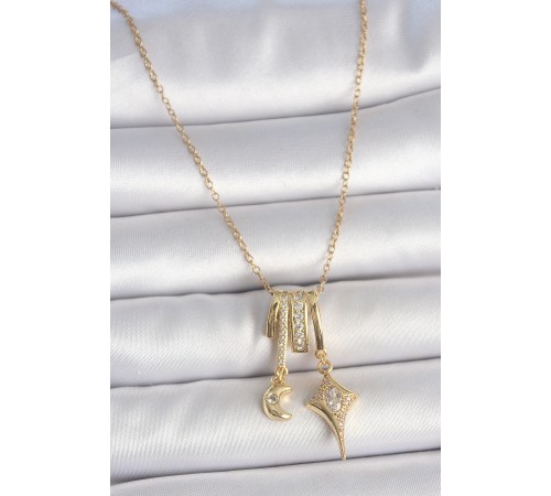 316L Çelik Gold Renk Zirkon Taşlı Sallantı Ay Yıldız Figür Charm Kadın Kolye 316L Çelik Gold Renk Zirkon Taşlı Sallantı Ay Yıldız Figür Charm Kadın Kolye