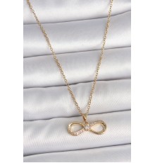 316L Çelik Gold Renk Zincir Zirkon Taşlı Sonsuzluk Model Kadın Kolye