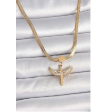 316L Çelik Gold Renk İtalyan Zincir Zirkon Taş Detaylı Mikail Model Kadın Kolye