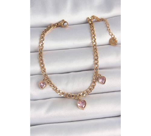 316L Çelik Gold Renk Zincir Sallantı Pembe Zirkon Taşlı Kalp Model Kadın Bileklik 316L Çelik Gold Renk Zincir Sallantı Pembe Zirkon Taşlı Kalp Model Kadın Bileklik