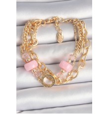 Pirinç Gold Renk Çoklu Pembe Taşlı Kadın Bileklik