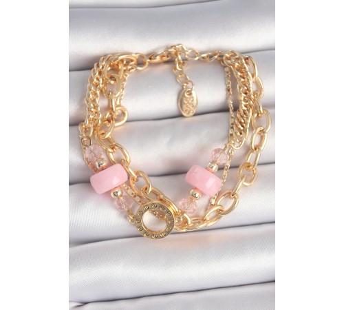 Pirinç Gold Renk Çoklu Pembe Taşlı Kadın Bileklik Pirinç Gold Renk Çoklu Pembe Taşlı Kadın Bileklik
