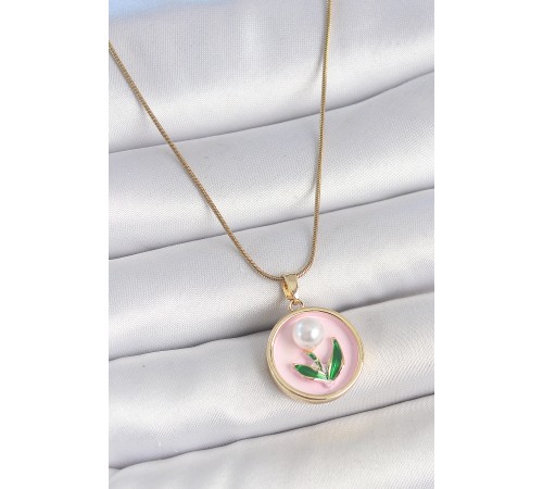 316L Çelik Gold Renk Zincir Pembe Mineli İncili Çiçek İşlemeli Portre Model Kadın Kolye 316L Çelik Gold Renk Zincir Pembe Mineli İncili Çiçek İşlemeli Portre Model Kadın Kolye