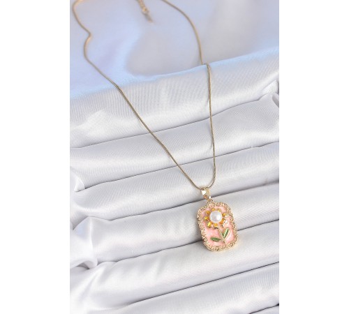 316L Çelik Gold Renk Zincir Pembe Mineli İncli Papatya Model Portre Model Kadın Kolye 316L Çelik Gold Renk Zincir Pembe Mineli İncli Papatya Model Portre Model Kadın Kolye