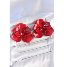 Pirinç Kırmızı Renk Gül Model Kadın Küpe