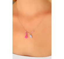Nazar Boncuklu Pembe Renk Taşlı Rose Bayan Kolye
