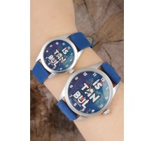 İstanbul Tasarım Lacivert Deri Kordonlu Sevgili Saatleri