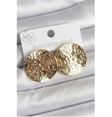 316 Çelik Gold Renk İşlemli Daire Plaka Model Kadın Küpe