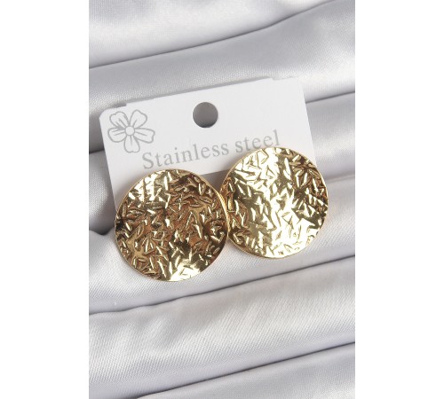 316 Çelik Gold Renk İşlemli Daire Plaka Model Kadın Küpe 316 Çelik Gold Renk İşlemli Daire Plaka Model Kadın Küpe
