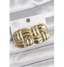 316 Çelik Gold Renk İşlemeli Kare Plaka Model Kadın Küpe