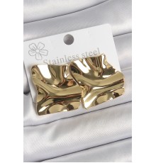 316 Çelik Gold Renk Dalgalı Plaka Kare Model Kadın Küpe