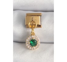 316L Çelik Gold Renk Sallantı Yeşil Zirkon Taşlı Nomination Charm