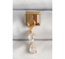 316L Çelik Gold Renk Sallantı Zirkon Taşlı Kurdele Model Nomination Charm