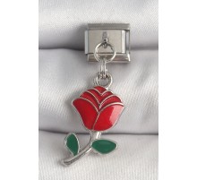 316L Çelik Gümüş Renk Sallantı Kırmızı Gül Model Nomination Charm