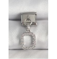 316L Çelik Gümüş Renk Sallantı Zirkon Taşlı Kare Model Nomination Charm