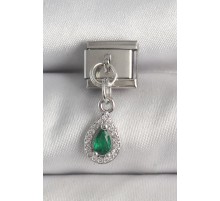 316L Çelik Gümüş Renk Sallantı Yeşil Zirkon Taşlı Damla Model Nomination Charm