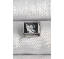 316L Çelik Gümüş Renk Siyah İşlemeli Portre Model Nomination Charm