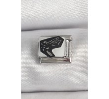 316L Çelik Gümüş Renk Beyaz Siyah Uçak İşlemeli Portre Model Nomination Charm