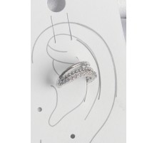 Pirinç Gümüş Renk Zirkon Taşlı 3'Lü Sıralı Kadın Kıkırdak Küpe