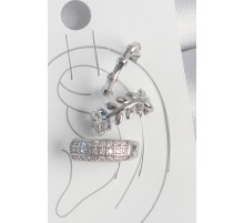 Pirinç Gümüş Renk Zirkon Taşlı 3'Lü Model Yaprak Figür Kadın Kıkırdak Küpe