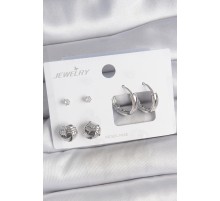 Pirinç Gümüş Renk Zirkon Taşlı Halka Model 3 Çift Kadın Küpe Seti