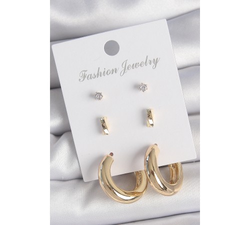 Pirinç Gold Renk Zirkon Taşlı Halka Model 3 Çift Kadın Küpe Seti Pirinç Gold Renk Zirkon Taşlı Halka Model 3 Çift Kadın Küpe Seti