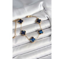 316L Çelik Sedefli Lacivert Gold Renk Yonca Kadın Bileklik