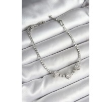 Pirinç Sıralı Kalp Figürlü Zirkon Taşlı Gümüş Renk Kadın Bileklik