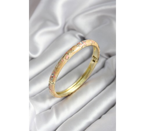 Mineli Pirinç Krem Çiçek Desenli Zirkon Taşlı Gold Renk Kadın Kelepçe (çap 60 mm) Mineli Pirinç Krem Çiçek Desenli Zirkon Taşlı Gold Renk Kadın Kelepçe (çap 60 mm)