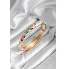 Mineli Pirinç Mavi Ve Pembe Üçgen Desenli Gold Renk Kadın Kelepçe (çap 60 mm)