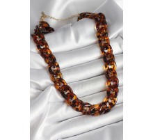 Leopar Desenli Mika Kalın Zincir Kadın Kolye