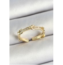 Pirinç Düğüm Figürlü Zirkon Taşlı Gold Renk Ayarlanabilir Kadın Yüzük