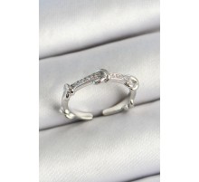 Pirinç Düğüm Figürlü Zirkon Taşlı Gümüş Renk Ayarlanabilir Kadın Yüzük