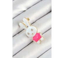 Zirkon Taş Detaylı Beyaz Ve Pembe 3D Tavşan Figürlü Kadın Broş