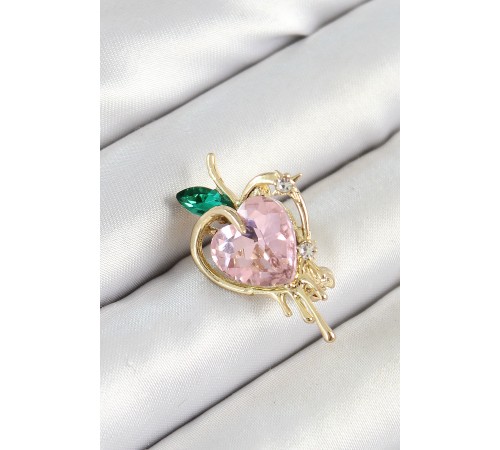 Pembe Ve Yeşil Zirkon Taşlı 3D Eriyen Kalp Figürlü Gold Renk Kadın Broş Pembe Ve Yeşil Zirkon Taşlı 3D Eriyen Kalp Figürlü Gold Renk Kadın Broş