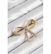 Zirkon Taş Detaylı 3D Fiyonk Figürlü Gold Renk Kadın Broş