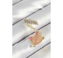 Zirkon Taşlı 3D Kedi Detaylı Nota Figürlü Gold Renk Kadın Broş